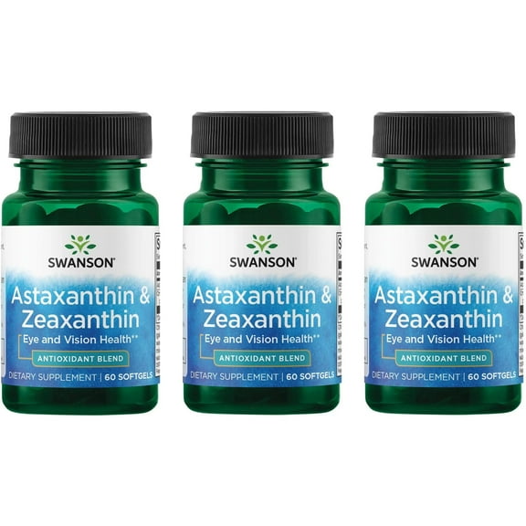 Swanson Astaxanthin & Zeaxanthin Eye Vision Brain Skin Health Antioxidant Support Supplement (Astaxanthin 4 mg & OmniXan Zeaxanthin 4 mg) 60 Softgels Sgels (3 Pack)