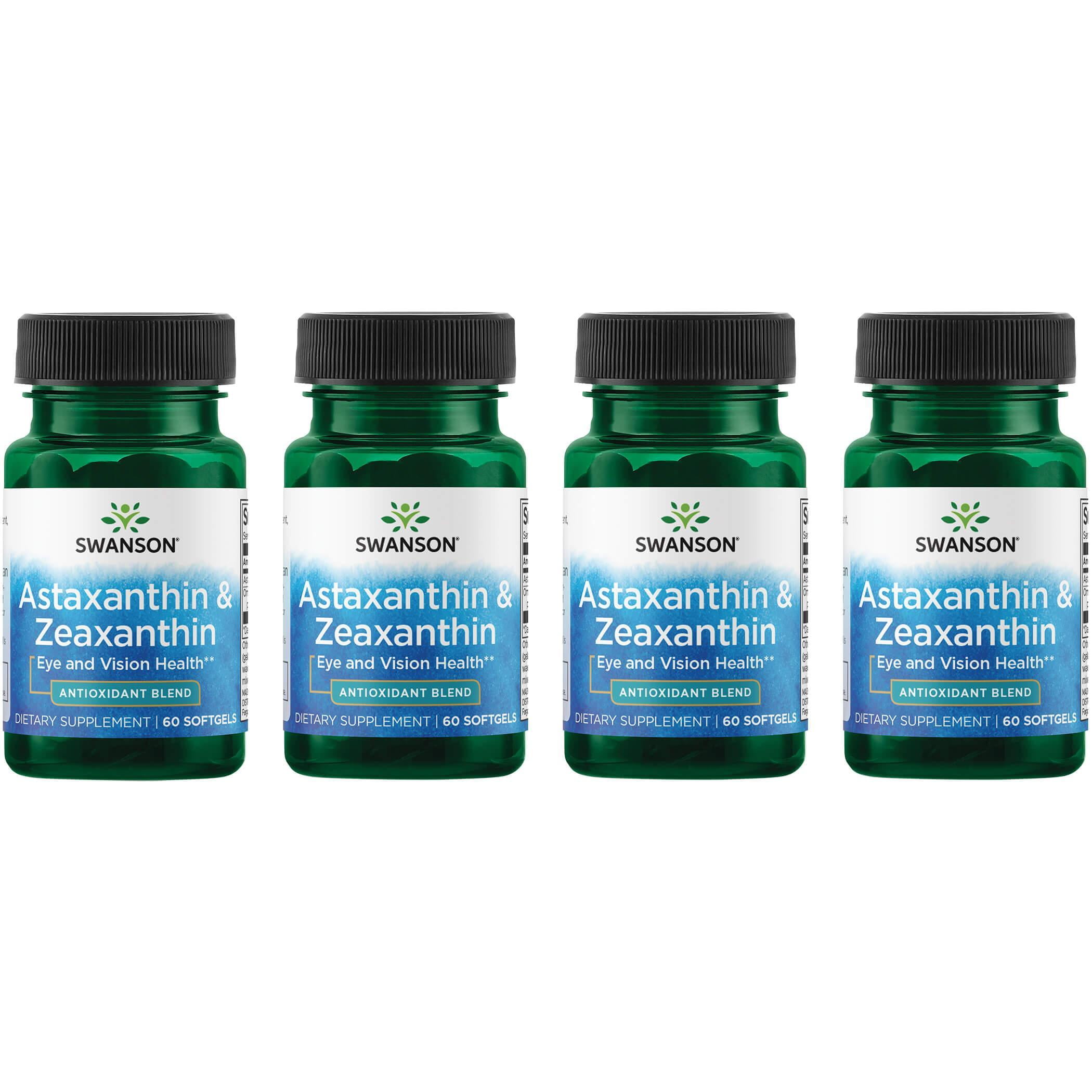 Swanson Astaxanthin & Zeaxanthin Eye Vision Brain Skin Health Antioxidant Support Supplement (Astaxanthin 4 mg & OmniXan Zeaxanthin 4 mg) 60 Softgels Sgels (4 Pack)