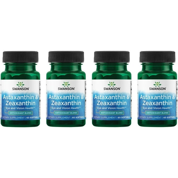 Swanson Astaxanthin & Zeaxanthin Eye Vision Brain Skin Health Antioxidant Support Supplement (Astaxanthin 4 mg & OmniXan Zeaxanthin 4 mg) 60 Softgels Sgels (4 Pack)