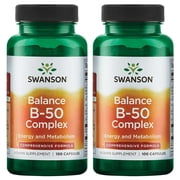 Swanson B-50 Complex - Vitamin Supplement Promoting Energy & Metabolism Support - May Support Heart Health, Memory & Mood Support - 100 Capsules 2 Pack