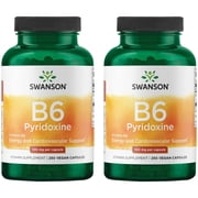Swanson B6 Pyridoxine - Vitamin Supplement Promoting Cardiovascular Health & Energy Metabolism - Natural Formula Promoting Overall Wellness - 250 Capsules, 100mg Each 2 Pack