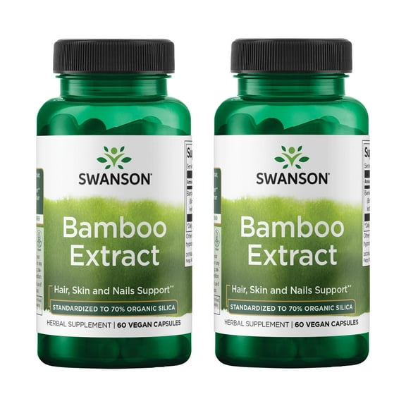 Swanson Bamboo Extract - Natural Hair, Skin and Nails Supplement - 70% Silica Content Supporting Collagen Formation & Bone Growth - (60 Veggie Capsules, 300mg Each) (2 Pack)