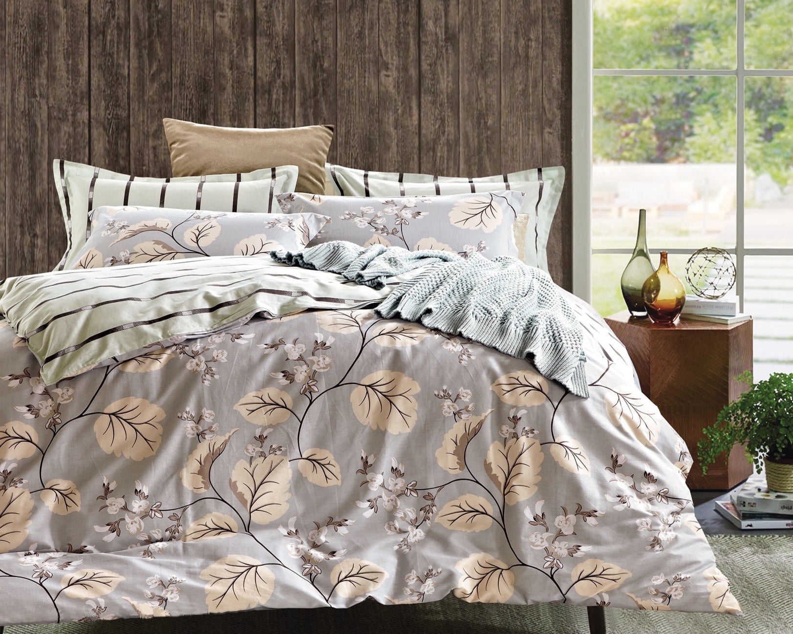 Swanson Beddings Catalpa Blossoms 3-Piece 100% Cotton Bedding Set: Duvet Cover and Two Pillow Shams Queen