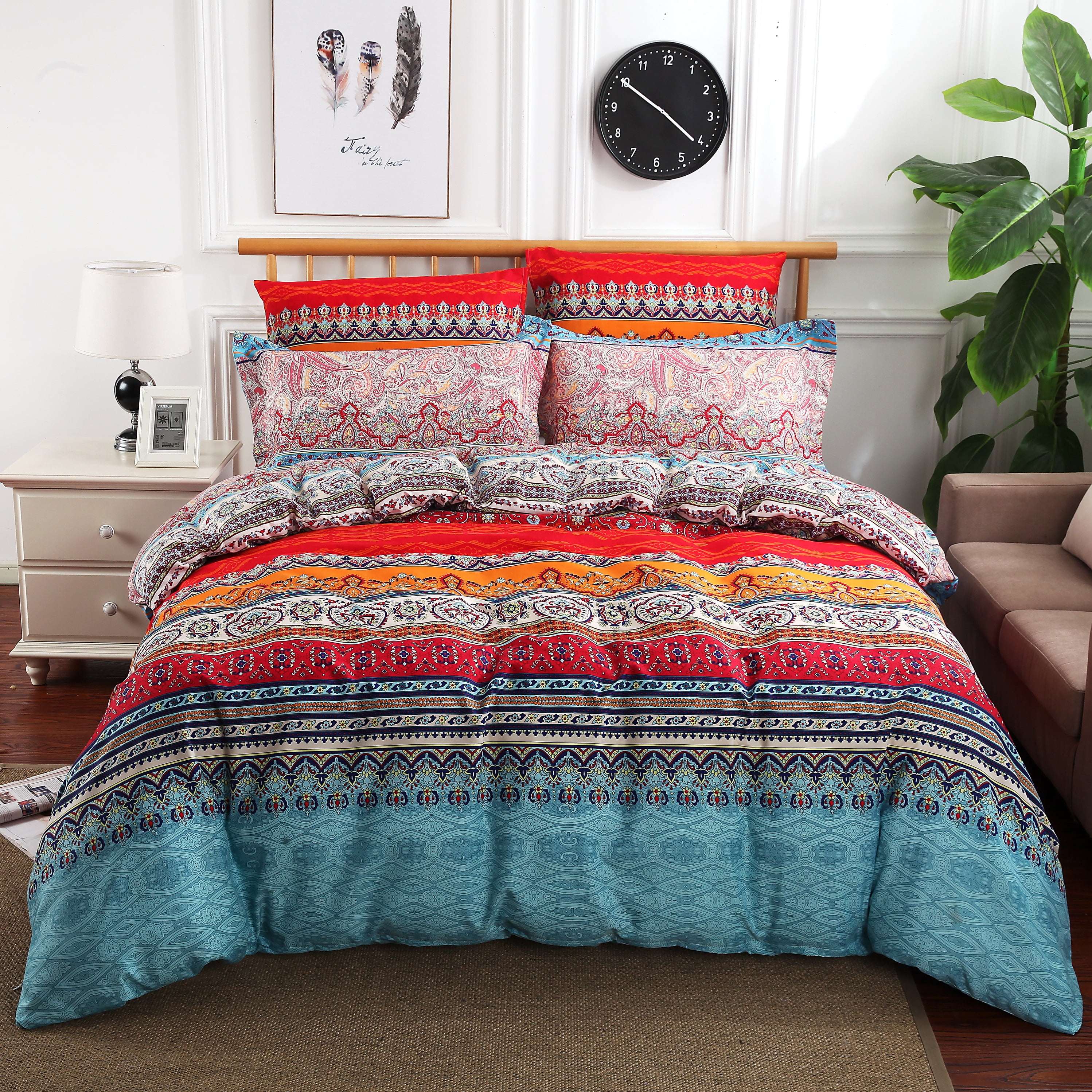 Swanson Beddings Colorful Boho Mandala Paisley 3-Piece Bedding Set: Duvet Cover and Pillow Shams (Queen)
