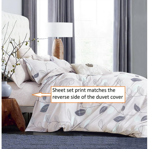 Swanson Beddings Elegant Leaves 100% Cotton Sheet Set : Fitted Sheet, Flat Sheet and Two Matching Pillowcases (Queen)