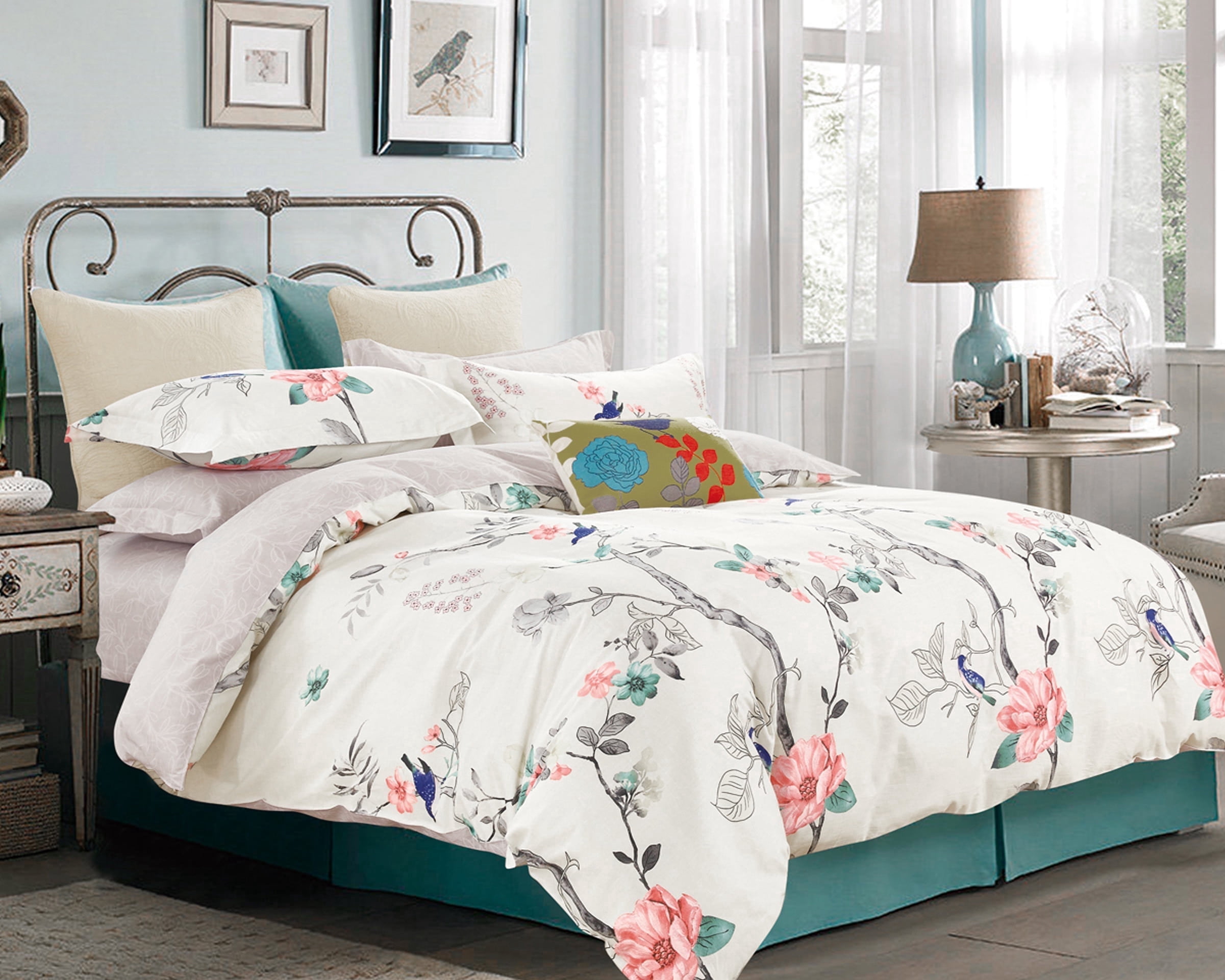 Swanson Beddings Oriental Print 3-Piece 100% Cotton Bedding Set: Duvet Cover and Two Pillow Shams (Cream-Light Gray, Queen) (Comforter is NOT included)