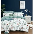 thumbnail image 1 of Swanson Beddings Floral and Green Stripes Reversible 3-Piece 100% Cotton Bedding Set: Duvet Cover and Two Pillow Shams Full (No comforter included), 1 of 2