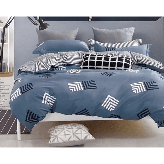 Swanson Beddings Geo Strips 3-Piece 100% Cotton Bedding Set: Duvet Cover and Two Pillow Shams (King)