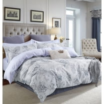 Swanson Beddings Gray Paisley Floral Print 5-Piece 100% Cotton Duvet Cover Set: Duvet Cover, Two Pillowcases and Two Pillow Shams Queen
