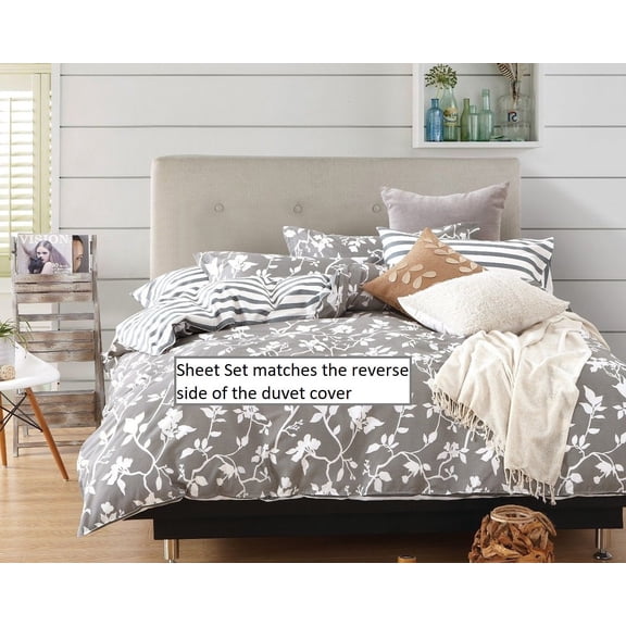 Swanson Beddings Gray Stripes 100% Cotton Sheet Set : Fitted Sheet, Flat Sheet and Two Matching Pillowcases (King)