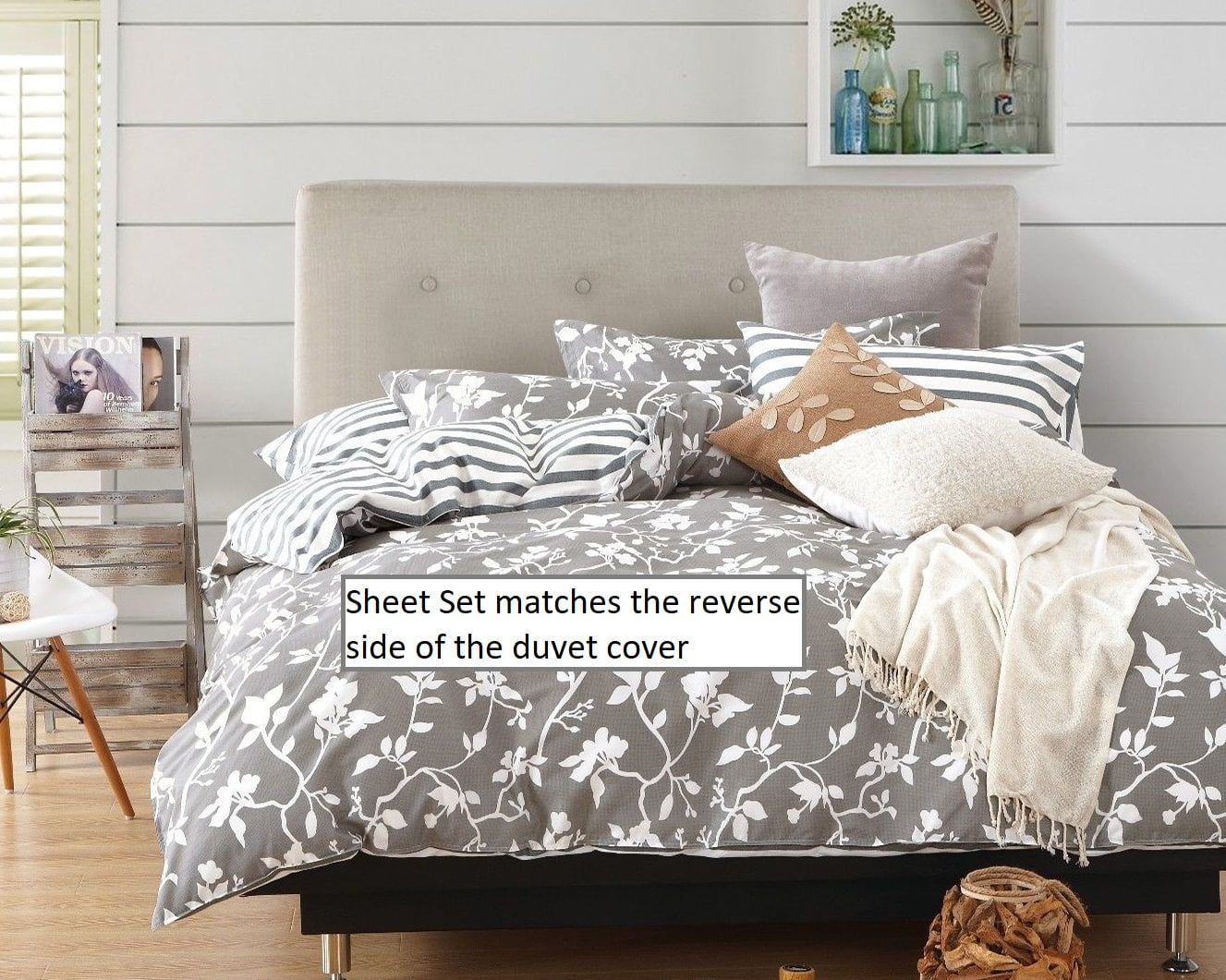 Swanson Beddings Gray Stripes 100% Cotton Sheet Set : Fitted Sheet, Flat Sheet and Two Matching Pillowcases (Queen)