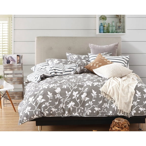 Swanson Beddings Leafy Vines Reversible 2-Piece 100% Cotton Bedding Set: Duvet Cover and One Pillow Sham Twin XL Size (No comforter included)