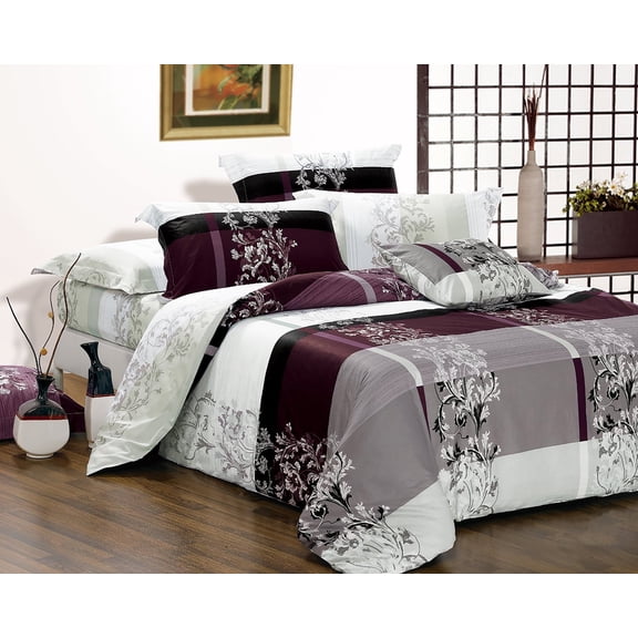 Swanson Beddings May 5-Piece 100% Cotton Bedding Set: Duvet Cover, Two Pillowcases and Two Pillow Shams (Burgundy, Queen) (Comforter is NOT included)