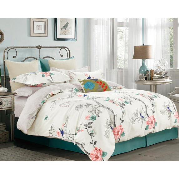 Swanson Beddings Oriental Floral Print 3-Piece 100% Cotton Bedding Set: Duvet Cover and Two Pillow Shams (King)