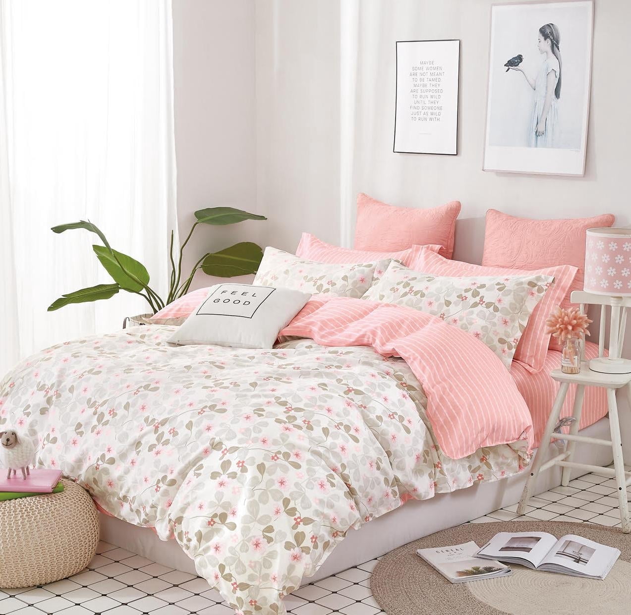 Swanson Beddings Pink Blossom 3-Piece 100% Cotton Bedding Set: Duvet Cover and Two Pillow Shams (King) (Comforter is NOT included)
