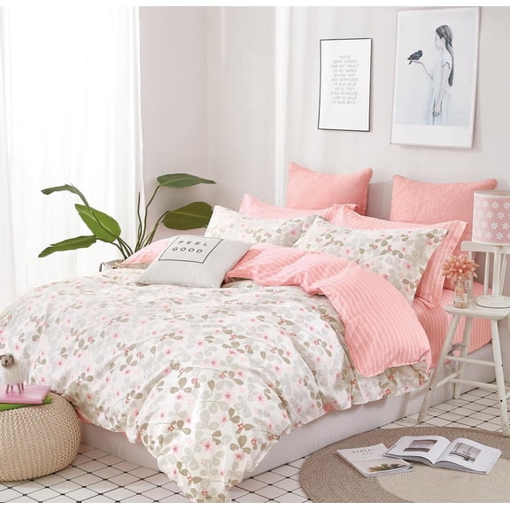Swanson Beddings Pink Blossom 3-Piece 100% Cotton Bedding Set: Duvet Cover and Two Pillow Shams (Queen) (Comforter not included)