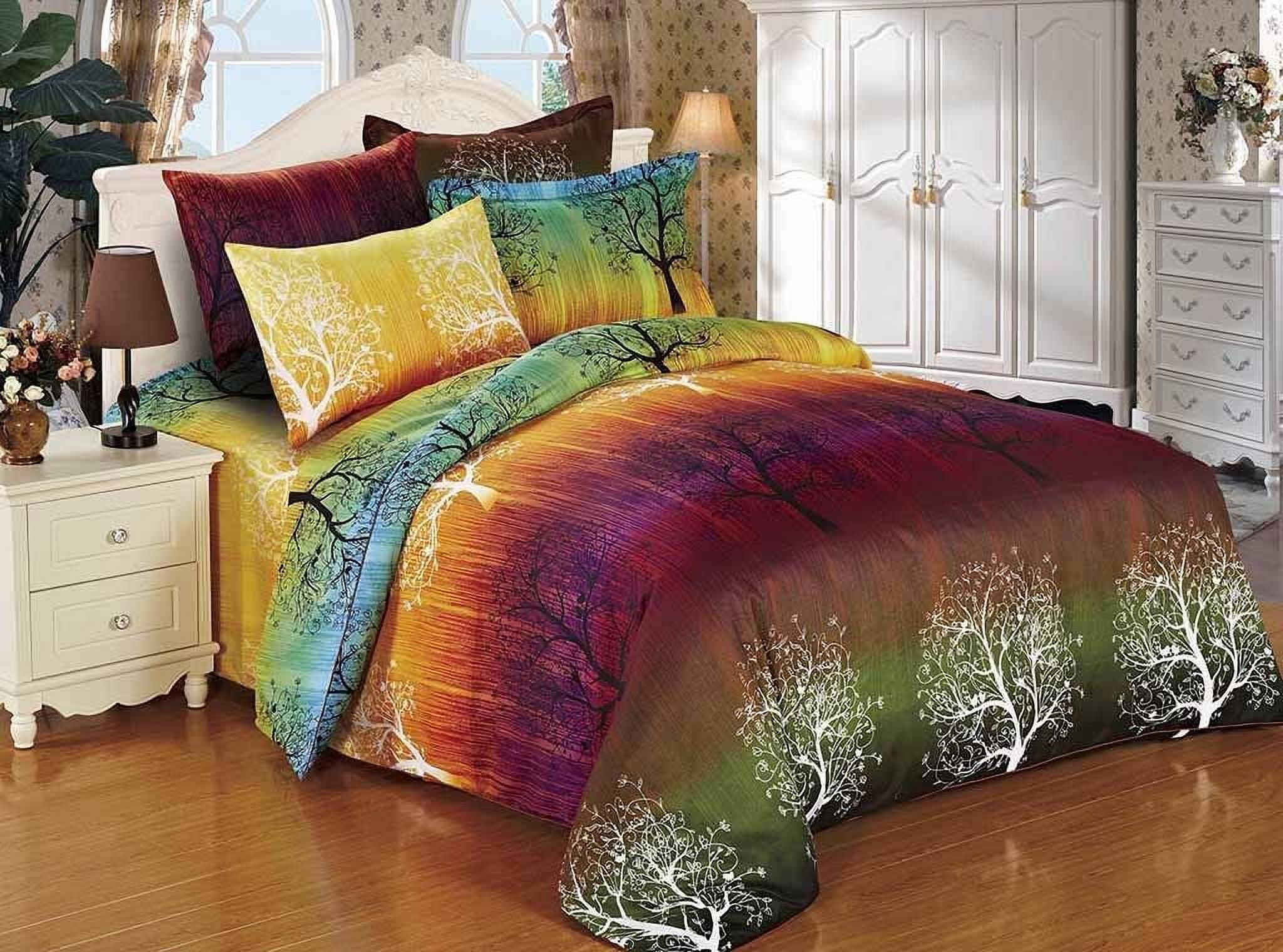 Swanson Beddings Rainbow Tree 3pc Duvet Bedding Set: Duvet Cover and Two Pillow Shams (California King)
