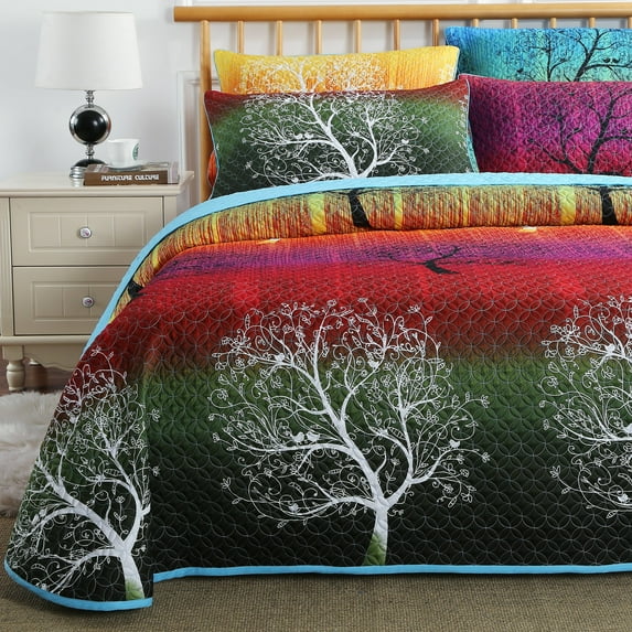 Swanson Beddings Rainbow Tree Bedspread Coverlet Quilt Set: Quilt and Pillow Sham (Twin)