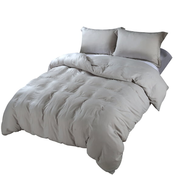 Swanson Beddings Solid Print Microfiber Polyester Reversible, Washable Duvet Sets, Queen, Light Gray, 3 Pieces