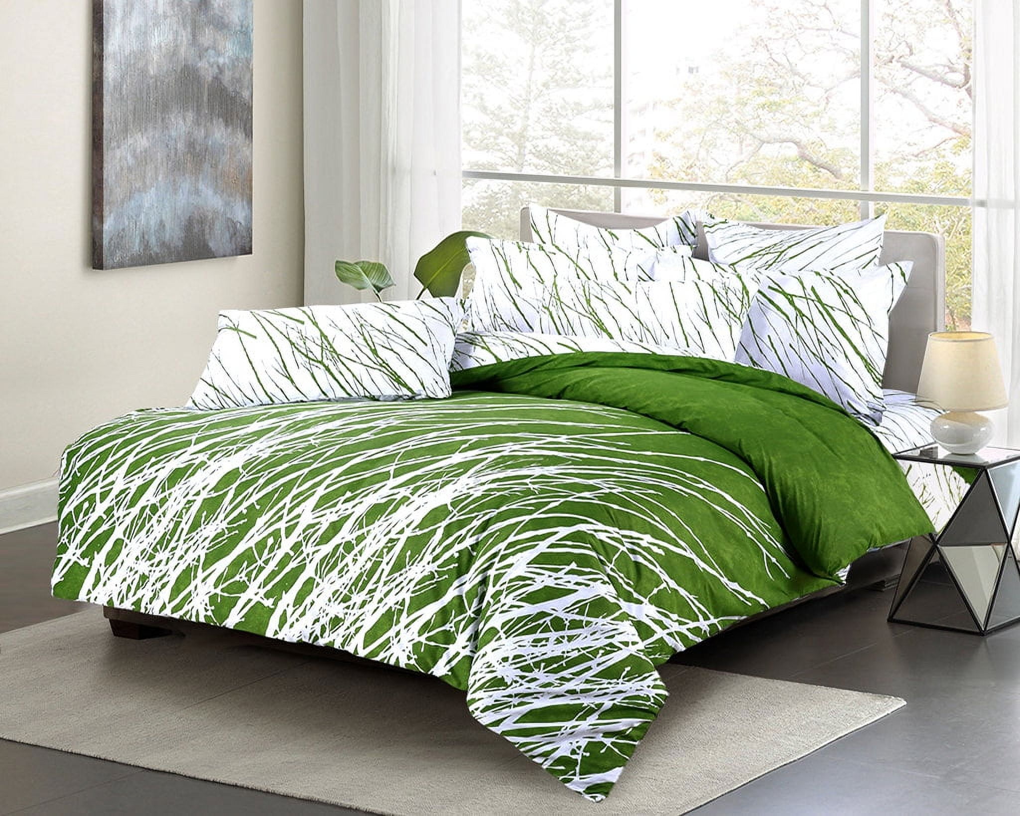 Swanson Beddings Tree Branches Reversible 3-Piece Cotton Bedding Set: Duvet Cover and Two Pillow Shams Green Full Size (No Comforter Included)