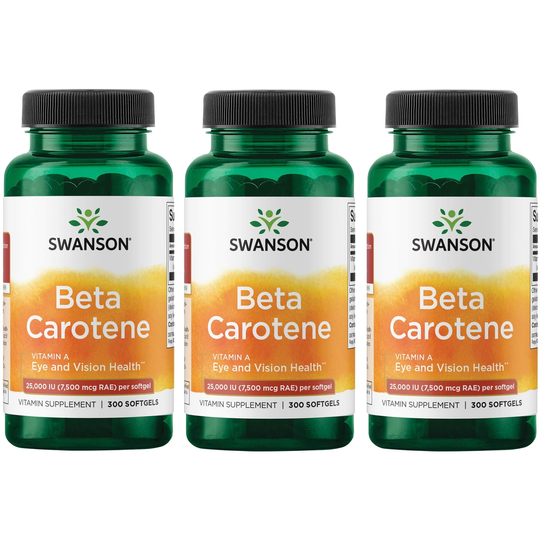 Swanson BetaCarotene 25,000 Iu (7,500 mcg Rae) 300 Sgels 3 Pack
