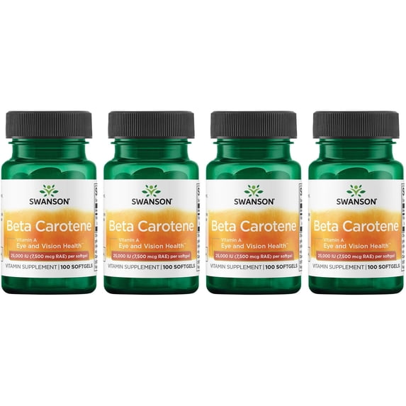 Swanson Beta-Carotene Supplement, Helps Support Healthy Eyes, Skin, Hair & Immune System, 100 Softgels (4-pack)