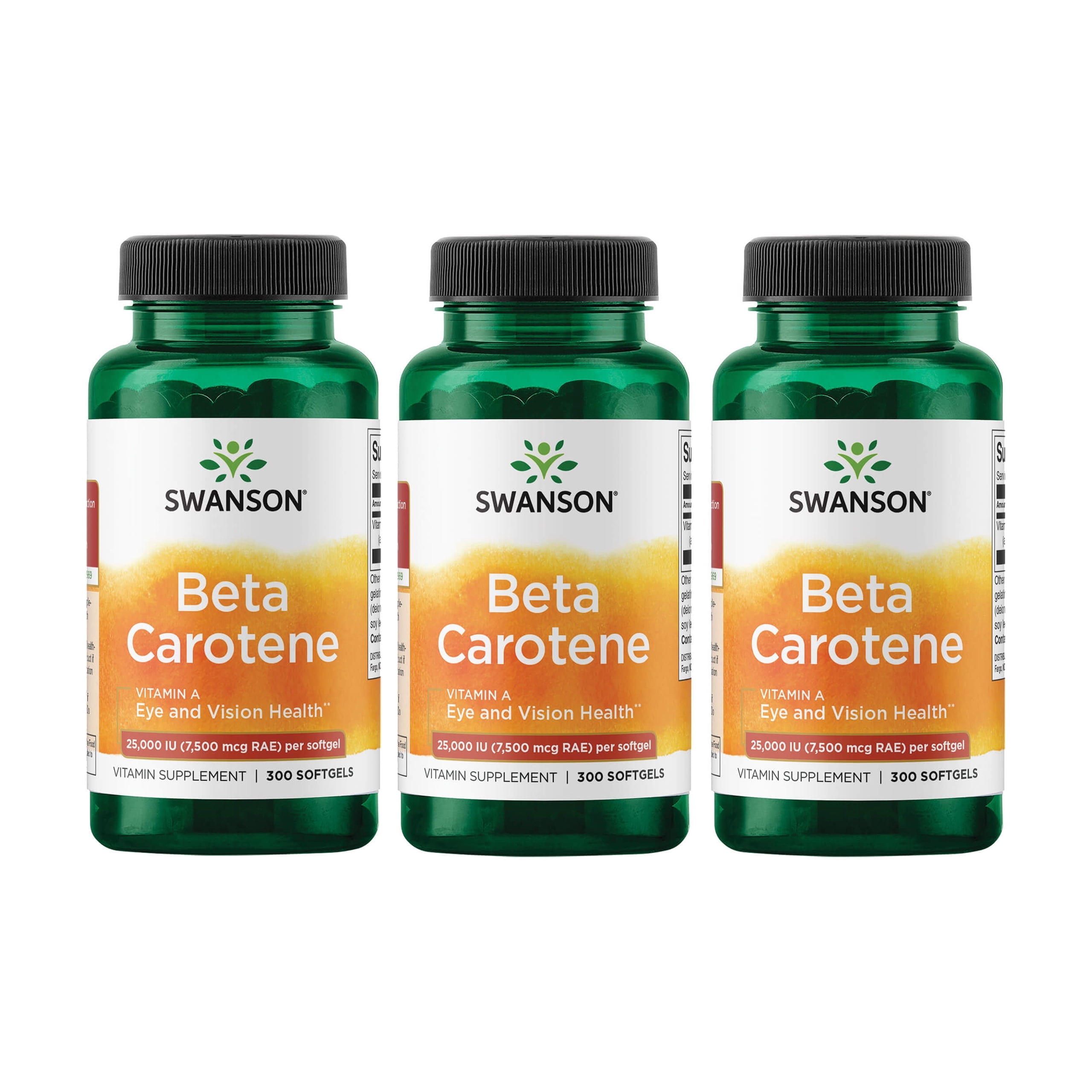 Swanson Beta-Carotene Vitamin A 25000 IU Skin Eye Immune System Health Antioxidant Support 7500 mcg 300 Softgels Count (3 Pack)