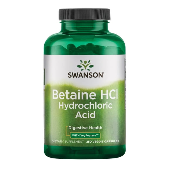Swanson Betaine Hcl Hydrochloric Acid with Pepsin 250 Capsules