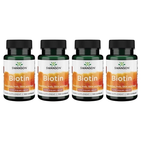 Swanson Biotin 5,000 mcg 100 Vegan Caps 4 Pack