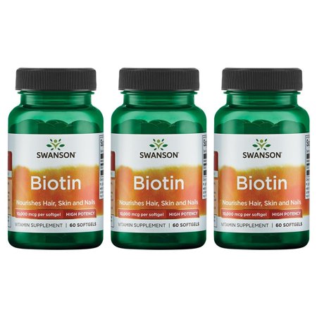 Swanson Biotin - High Potency 10,000 mcg 60 Sgels 3 Pack