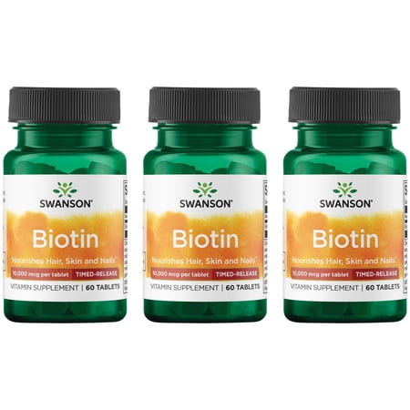 Swanson Biotin - Timed-Release 10,000 mcg 60 Tabs 3 Pack