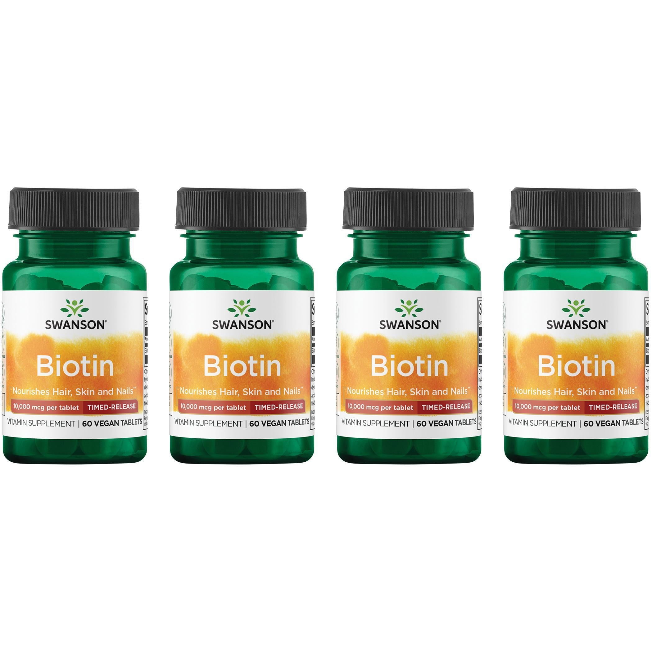 Swanson Biotin - Timed-Release 10,000 mcg 60 Tabs 4 Pack