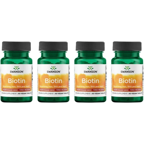 Swanson Biotin - Timed-Release 10,000 mcg 60 Tabs 4 Pack