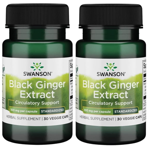 Swanson Black Ginger Extract Capsules, Standardized 100 mg, 30 Veg Caps, Circulation & Antioxidant Support
