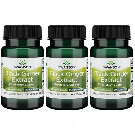 Swanson Black Ginger Extract - Standardized 100 mg 30 Veg Caps 3 Pack