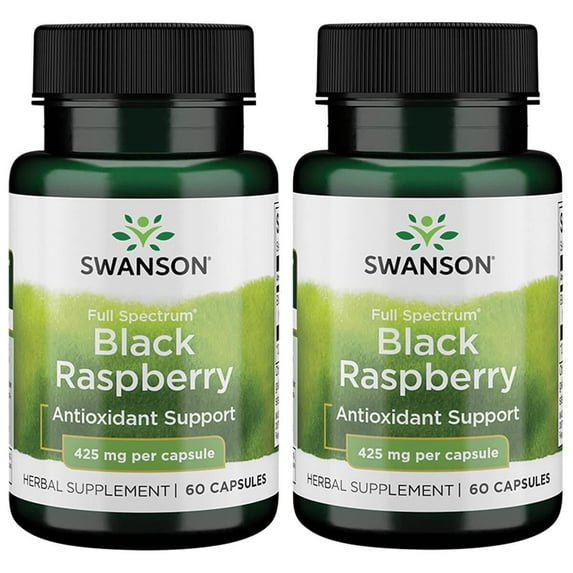 Swanson Black Raspberry - Herbal Supplement Promoting Overall Wellness Support - Natural Source Of Flavonoids & Vitamin C - (60 Capsules, 425mg Each) (2 Pack)