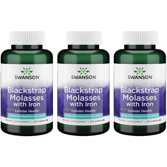 Swanson Blackstrap Molasses with Iron 29 mg 120 Caps 3 Pack