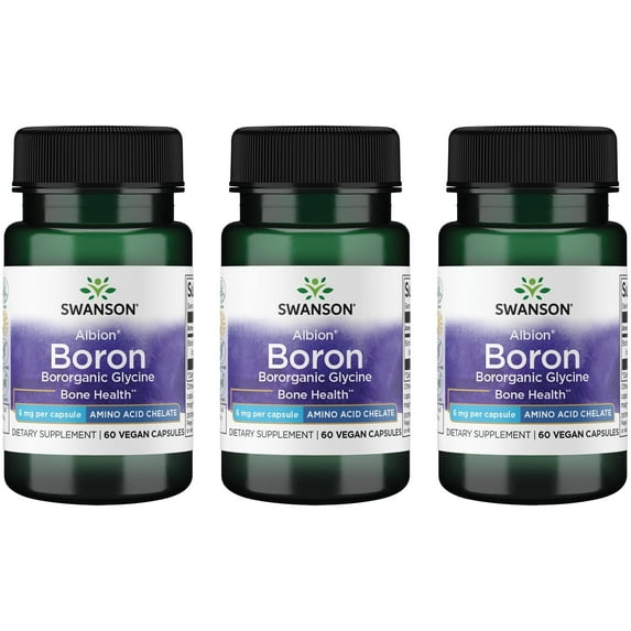 Swanson Boron from Albion - Boroganic Glycine Supplement Supporting Joint Health & Bone Health - High Absorption Formula May Support Overall Balance - (60 Capsules, 6mg Each) 3 Pack