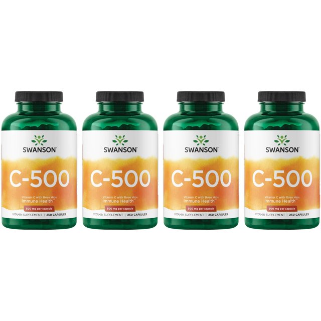 Swanson C500 Vitamin C with Rose Hips 500 mg 250 Caps 4 Pack