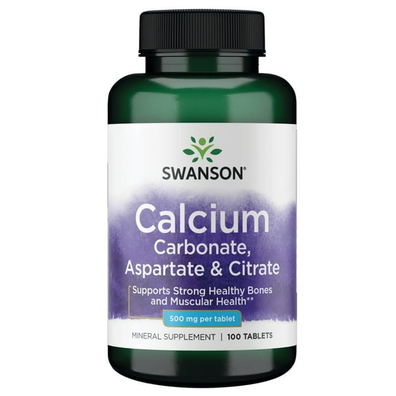 Swanson Calcium (Carbonate, Aspartate and Citrate) 500 mg 100 Tablets