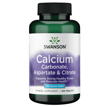 Swanson Calcium (Carbonate, Aspartate and Citrate) 500 mg 100 Tablets