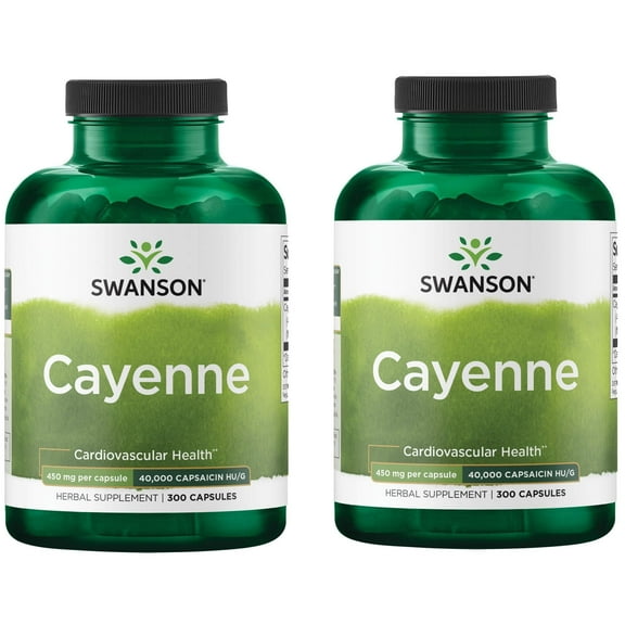 Swanson Cayenne - Herbal Supplement Promoting Digestion, Circulation & Metabolism Support - Natural Formula May Support Heart Health - (300 Capsules, 450mg Each) (2 Pack)