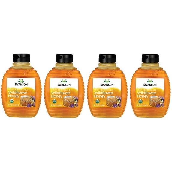Swanson Certified Organic Wildflower Honey - 100% Pure, Raw 16 oz Liq 4 Pack