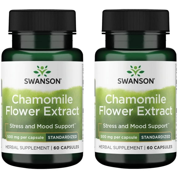 Swanson Chamomile Flower Extract 500 Milligrams Standardized to 1.2% Apigenin 6 mg per Capsule 60 Capsules (2 Pack)
