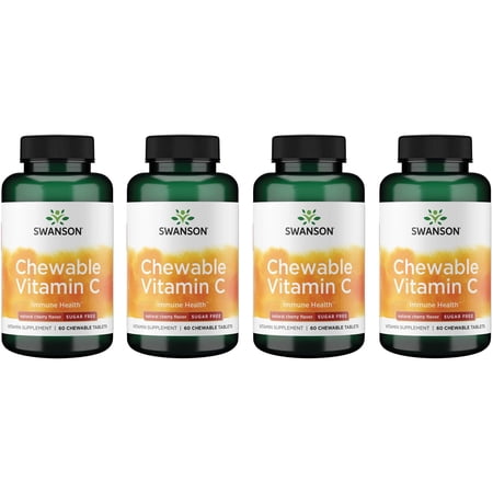 Swanson Chewable Vitamin C - Natural Cherry Flavor Sugar Free 60 Chwbls 4 Pack
