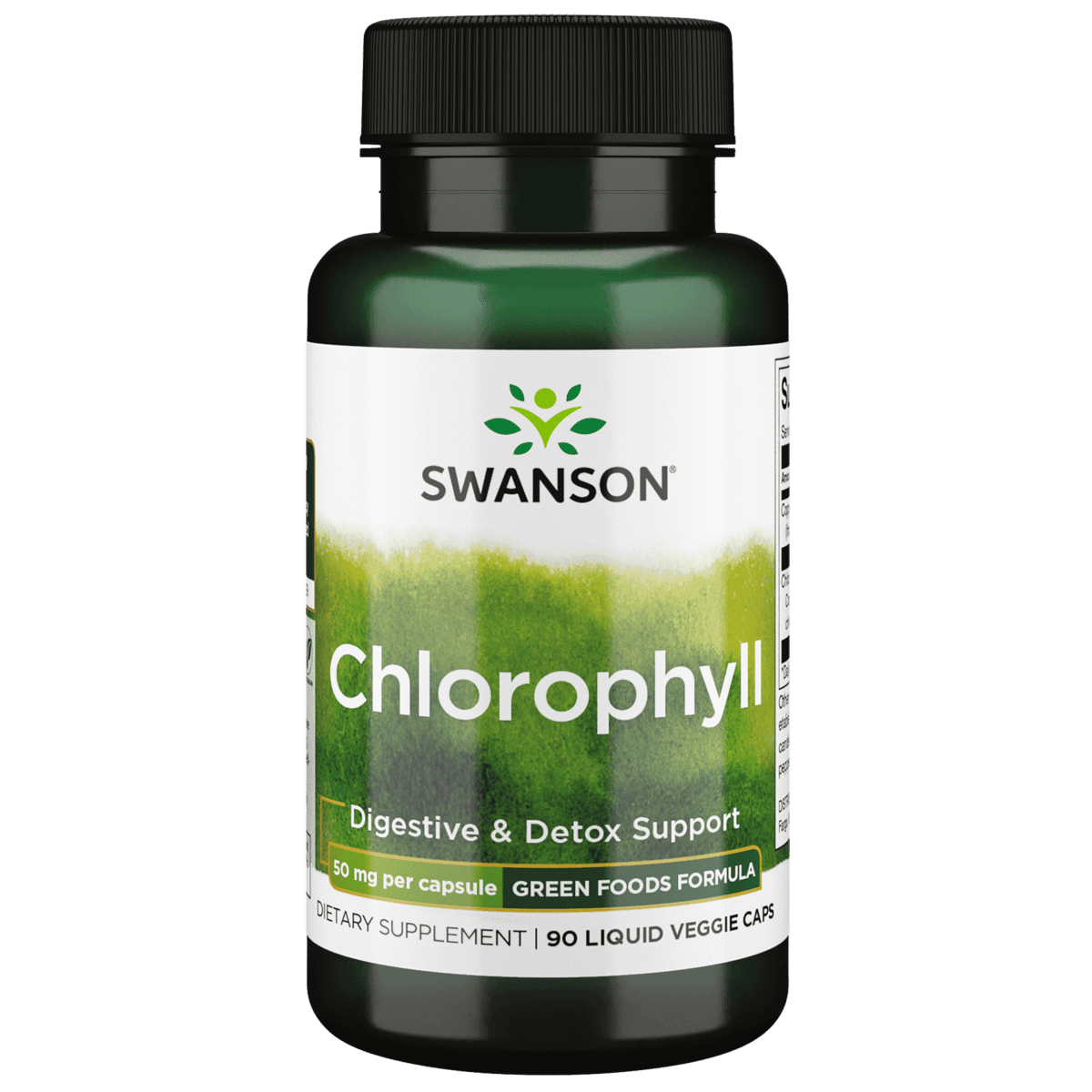 Swanson Chlorophyll - Green Foods Formula Supporting The Body's Natural Cleansing & Deodorizing Process - Promotes Gut Health Support - (90 Liquid Veggie Capsules, 50mg Each)