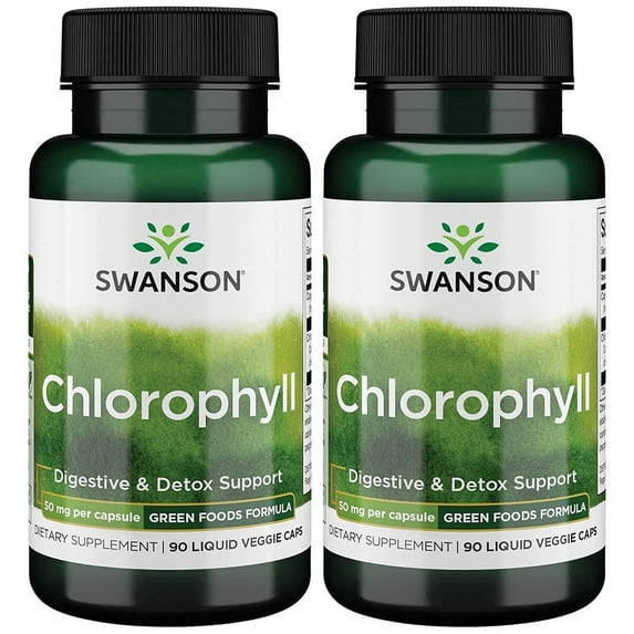 Swanson Chlorophyll - Green Foods Formula Supporting The Body's Natural Cleansing & Deodorizing Process - Promotes Gut Health Support - (90 Liquid Veggie Capsules, 50mg Each) 2 Pack