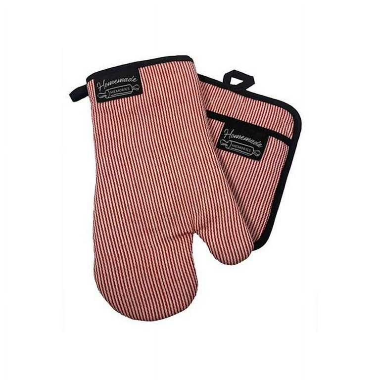 Master Cuisine Red Stripe Oven Mitt & Pot Holder Set