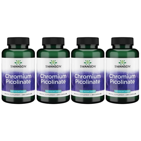 Swanson Chromium Picolinate - Natural Supplement Promoting Metabolism & Weight Management - Supports Healthy Blood Sugar Levels Already within the Normal Range - (200 Capsules, 200mcg Each) 4 Pack
