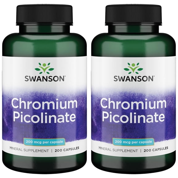 Swanson Chromium Picolinate - Natural Supplement Promoting Metabolism & Weight Management - Supports Healthy Blood Sugar Levels Already within the Normal Range - (200 Capsules, 200mcg Each) 2 Pack